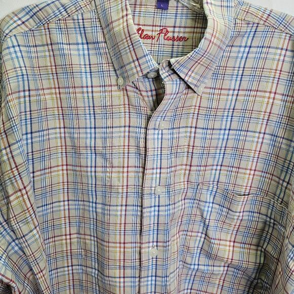 Alan Flusser Tan Plaid Long Sleeve Button Down Shirt Size Large - Picture 4 of 9